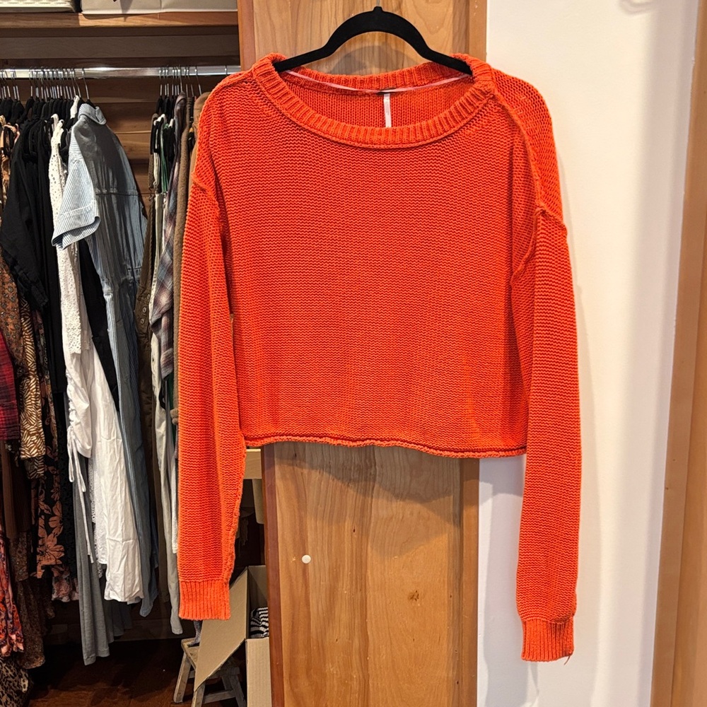 Free People Fiery Orange Knit Pullover
